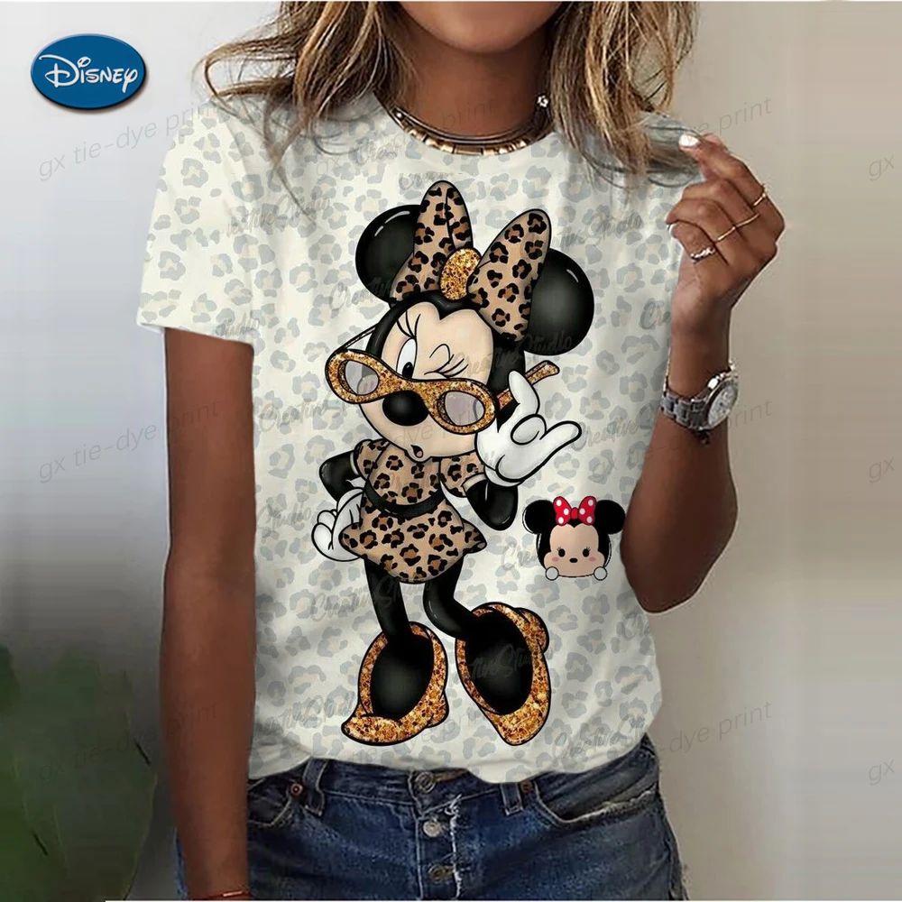 

Cute Women's Mickey Mouse Printed T-shirt Summer Men Shirt Fashion Ladies Blouses 2024 Cartoon Minnie Female Tops Kawaii Clothes