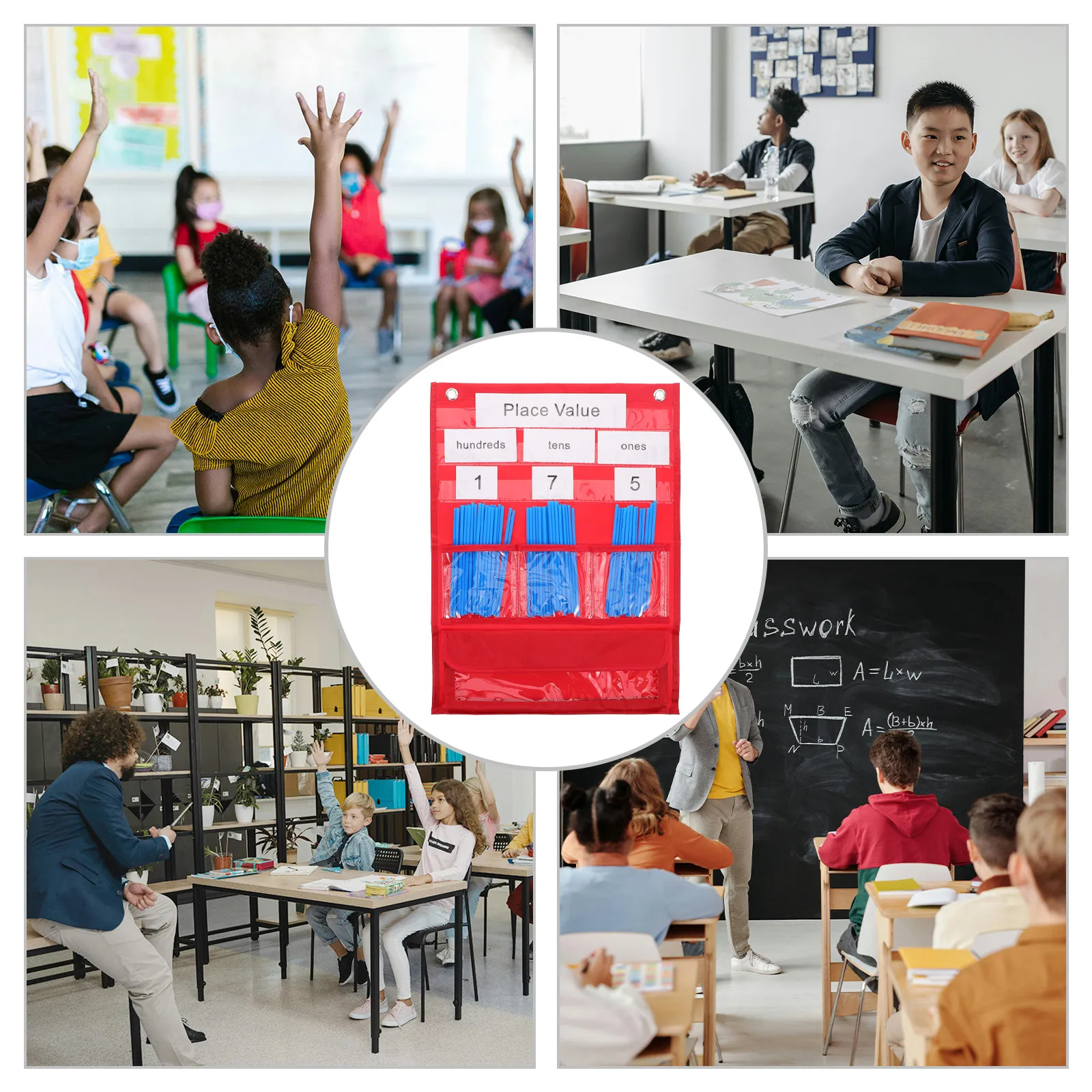 1Set Counting Pocket Chart Classroom Teaching Tool Polyester Plastic Hanging Numbered Wall Chart for Math Education Counting