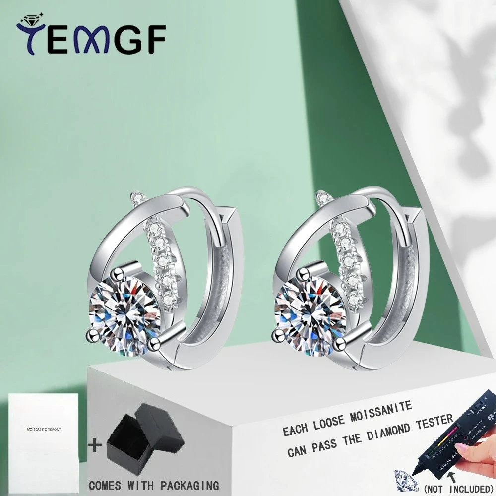 

TEMGF S925 Sterling Silver Hoop Earring Full Moissanite/Zircon Inlay Ear Studs for Women Girls Fashion Sparkling Fine Jewelry