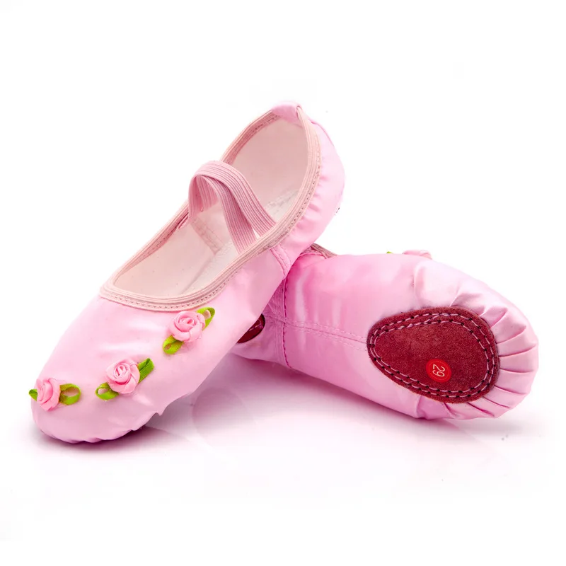 

Girls' Satin Practice Ballet Shoes Soft Bottom Dance Rose Flower Kindergarten Performance Dancing Shoes