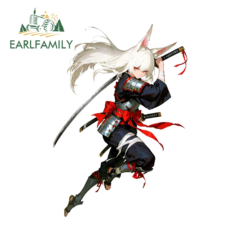 

EARLFAMILY White-haired Fox Female Warrior Car Stickers Cool Eye-catching Caravan Window PVC Decal Vibrant Accesorios Para Auto