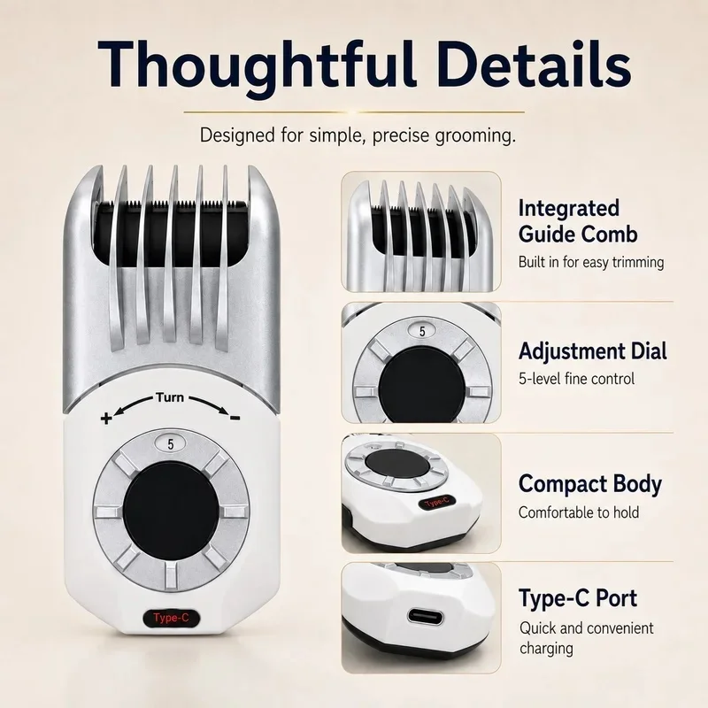 Multifunctional Hair Clipper That Doesn't Require Blade Replacement, Equipped With 5-Level Fine Adjustment Dial For Cutting Leng