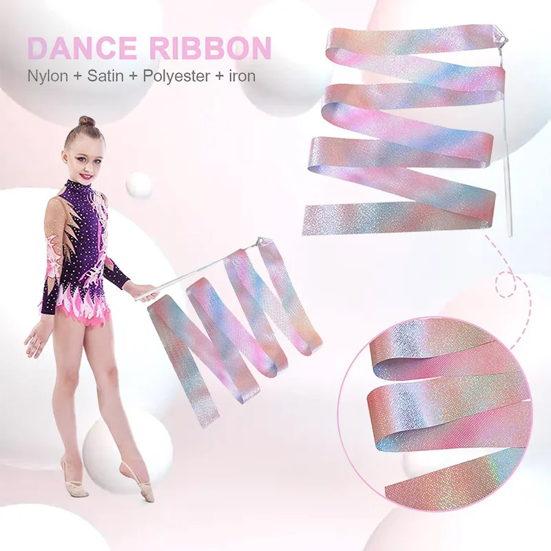 

New 2M/4M Gymnastics Colored Ribbon Colorful Gym Ribbons Rhythmic Gymnastics Equipment Dance Ribbon Rainbow Ribbon Kids Training