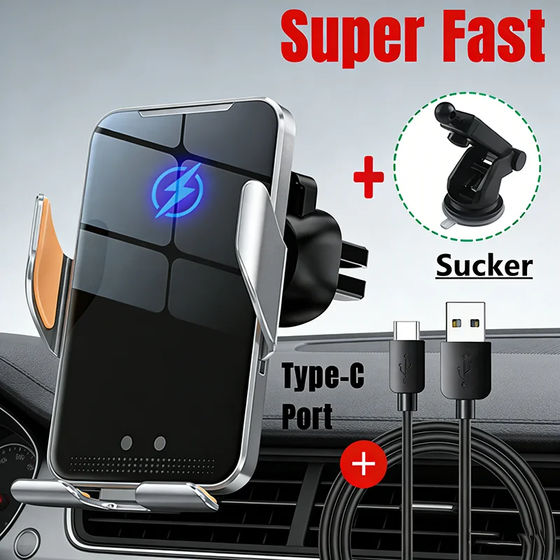 Auto Clamping Wireless Car Charger Mount LED Indicator Fast Charging Phone Holder for iPhone Samsung Android Driving Navigation