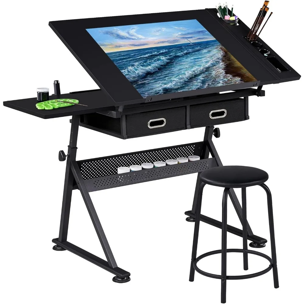 Art Craft Table with Adjustable Height and Tiltable Tabletop for Reading, Writing, Studying