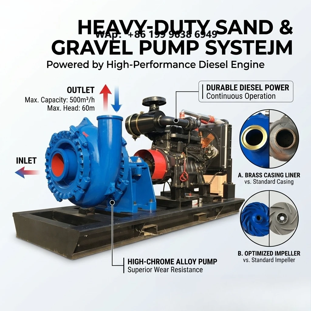 8 Inch Centrifugal Gravel Sand Pump  Engine Driven Slurry Pump for Mining Applications