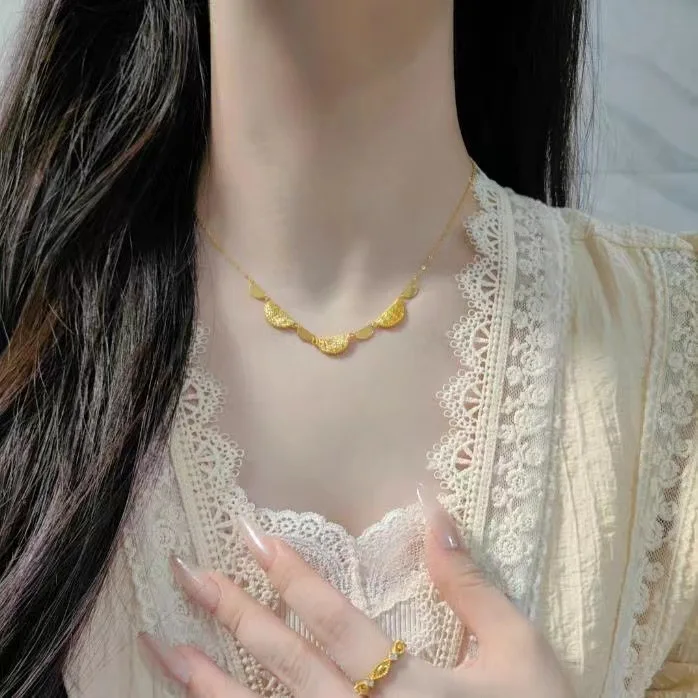 Chinese Style Auspicious Lucky Blessing Gold Plated Pure Copper Half Circle Pendant Necklace For Women Minimalist Fashion Light