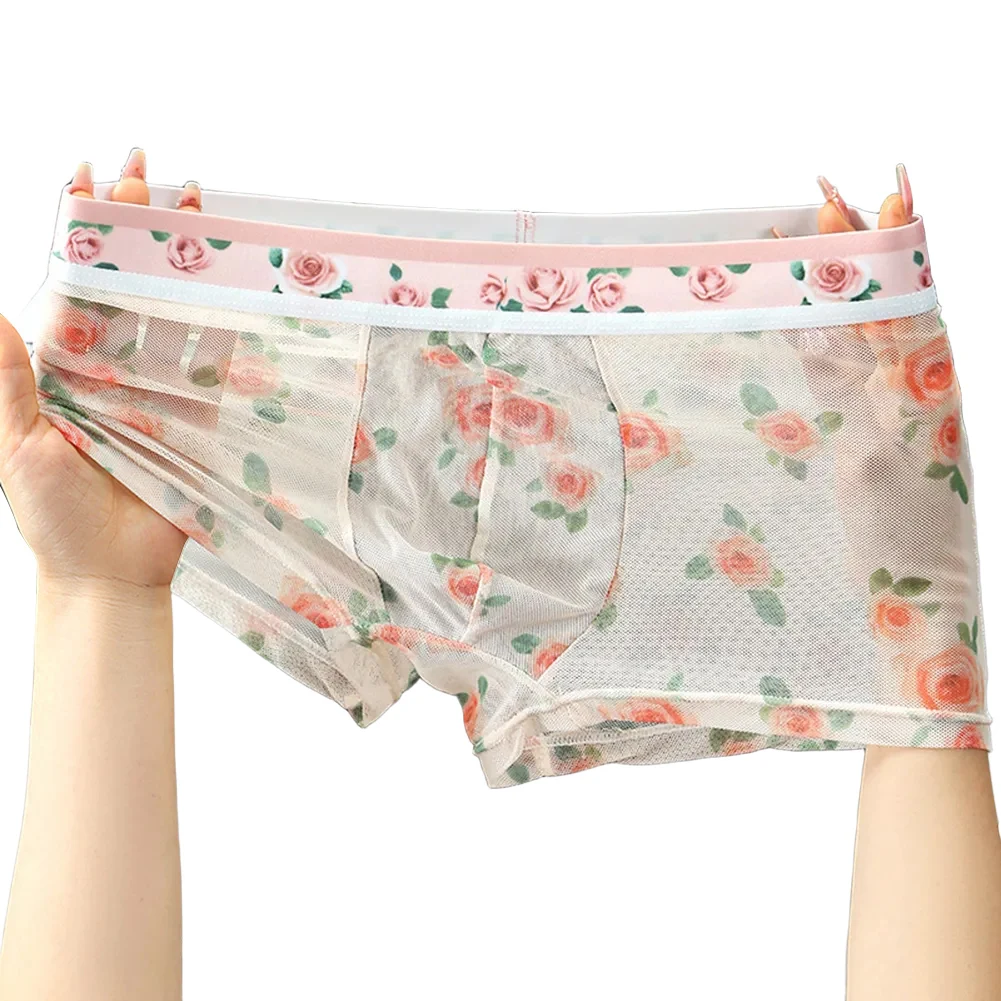 

Men Mesh Printed Sheer Boxers Short Underwear Breathable Ice Silk Underpants Thin Boxers Trunk Men's Panties