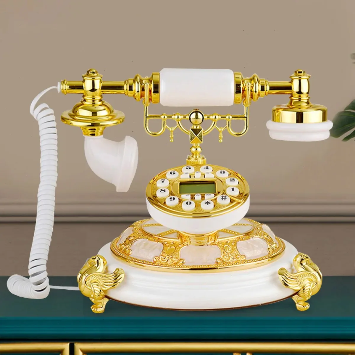 Antique Phone, Retro Telephone, White Gold, Vintage Landline, with Speakerphone, Call Recording, Date Time Display, for Home Decor, Office, Living Room, Cafe, Decorative ﻿ view 5