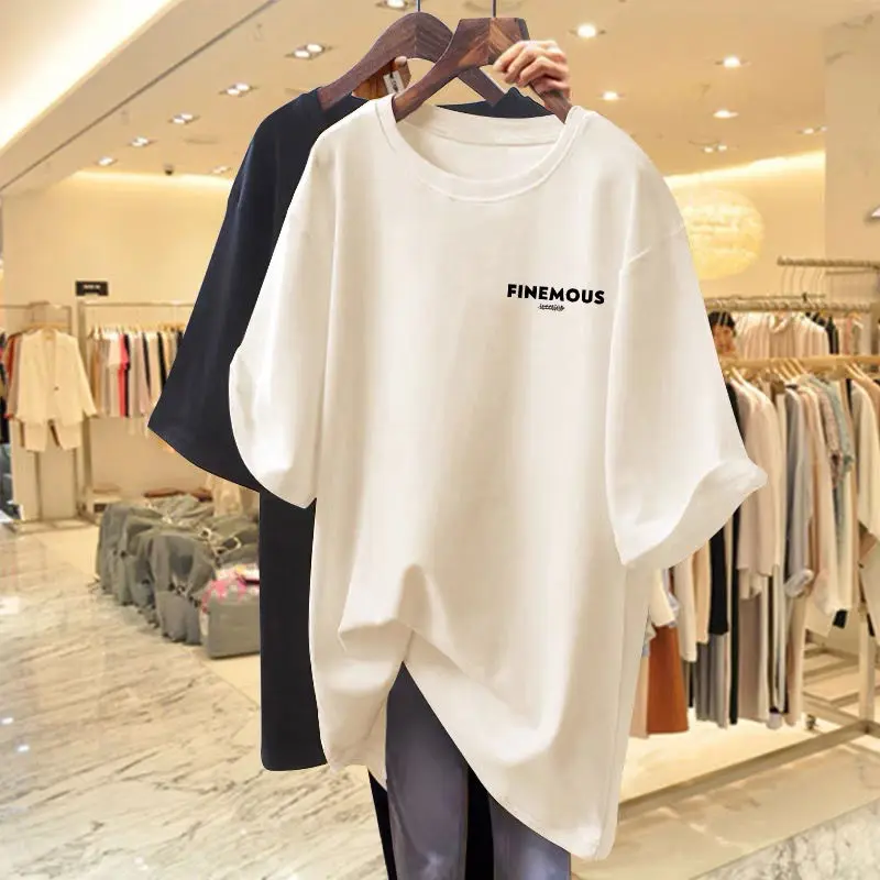 Women's Fashion Love T-shirt 2024 Summer New Loose Versatile O-neck Pure Cotton Short Sleeve Pullover Lady Basics Top TeeS-4XL