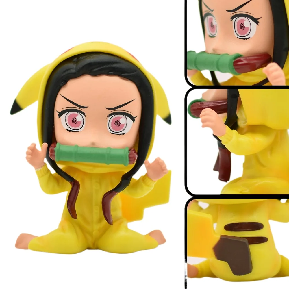 Demon Slayer Anime Action Figures, Nezuko Cosplay, Pikachu, Modelo de Coleção, Boneca, 10cm