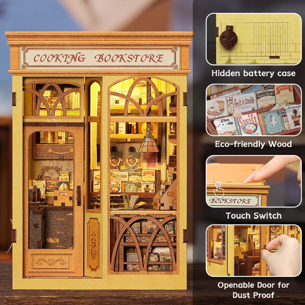 CUTEBEE Book Nook Kit DIY Doll House z półką na książki LED Kolekcja modeli księgarni do gotowania na prezenty urodzinowe dla dzieci