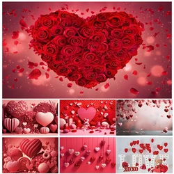 Valentine's Day Backdrops For Photography Rose Flower Red Love Heart Wedding Birthday Party Decor Background Photo Studio Props