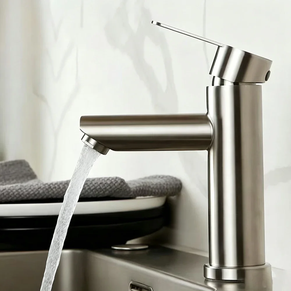 Black & Silver Optional Stainless Steel Bathroom Faucet Hot Cold Water, Fit Home Washbasins Counter Sink Single Hole Mixer Taps.