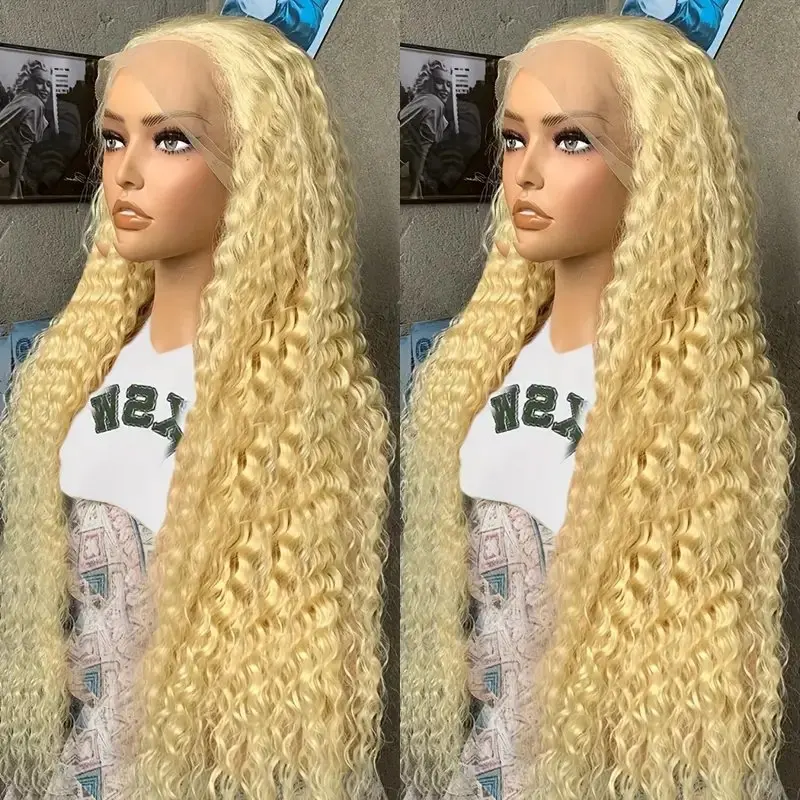 13x4 Lace Forehead 150 Density Blonde 20 38 Inch 613 Blonde  Deep Wave Glueless Curly Hair  Women Human Hair Wigs