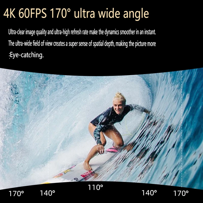 Caméra d'action 4K étanche, écran tactile HD, stabilisation d'image, cycle de pixels élevés, WiFi, design monté sur la tête, professionnel