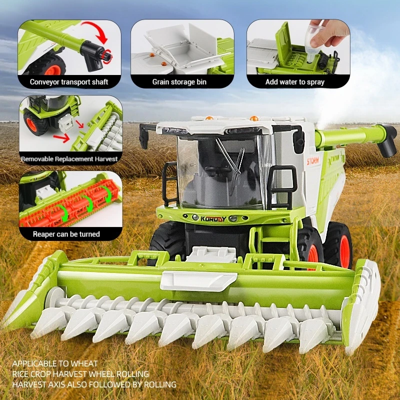 1: 24 6608 Rc Remote Control Spray Harvester Tractor Engineering Vehicle Light Sound Effect Children Toy Car Model Birthday Gift