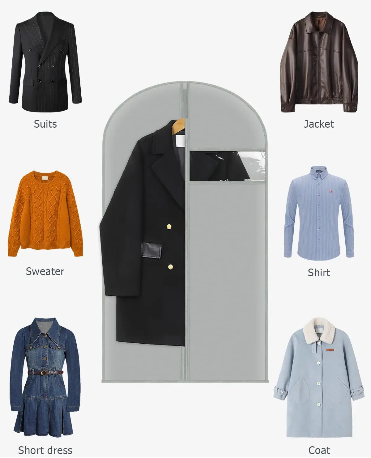 Thick Garment Suit Hanger Cover Bag with Zipper, Closet Storage Dust Coat Cover for Hanging Clothes, Breathable Dress Gown Bag image 3
