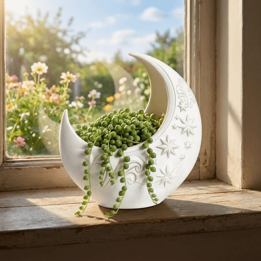 Embossed Star Pattern Crescent Moon Flower Pot Plastic Decorative Moon Shaped Storage Box 3D Printing Plants Flower Pot