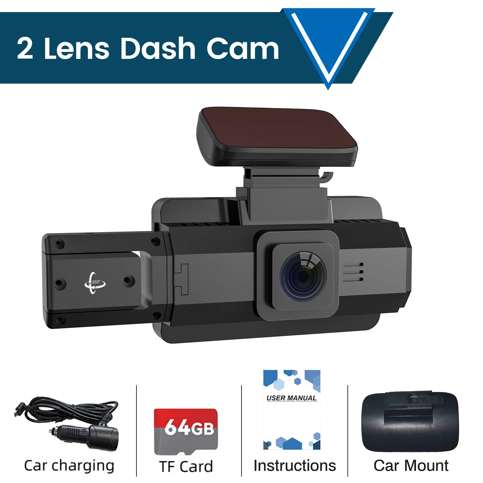 

2 Lens Dash Cam 1080P FHD, Dash Camera for Cars, Camera Driving Recorder with G-Sensor Android Auto, CarPlay Screen with Backup