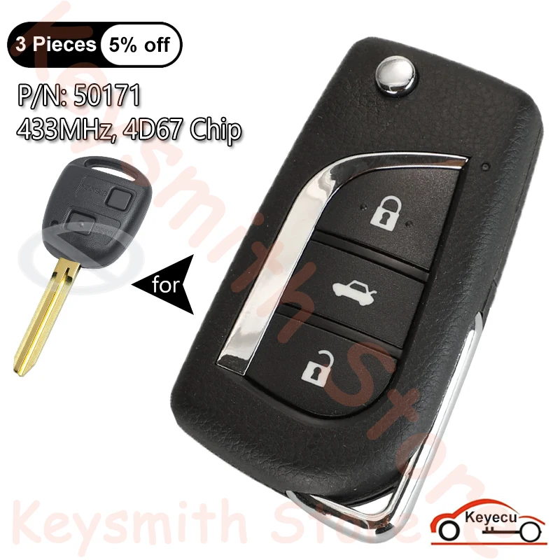 

KEYECU 433MHz 4D67 Chip for Toyota Prado 120 RAV4 Kluger Avensis Tarago Auto Upgraded Flip Remote Control Key Fob Board: 50171