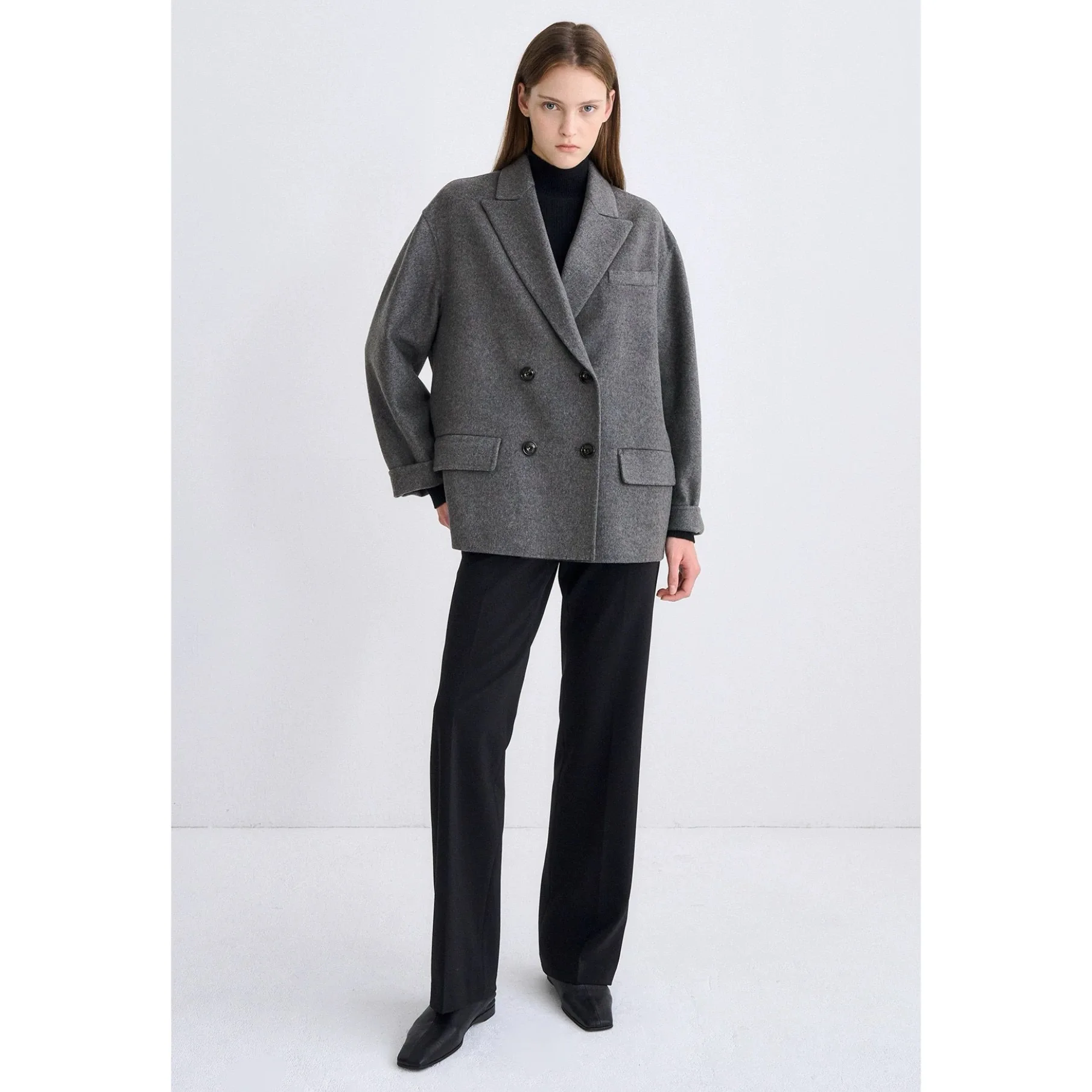 بدلة صوف كاملة مزدوجة الوجه من Ele Jaet Lemon Cheese TIM25 للخريف بطية صدر السترة مخيطة يدويًا