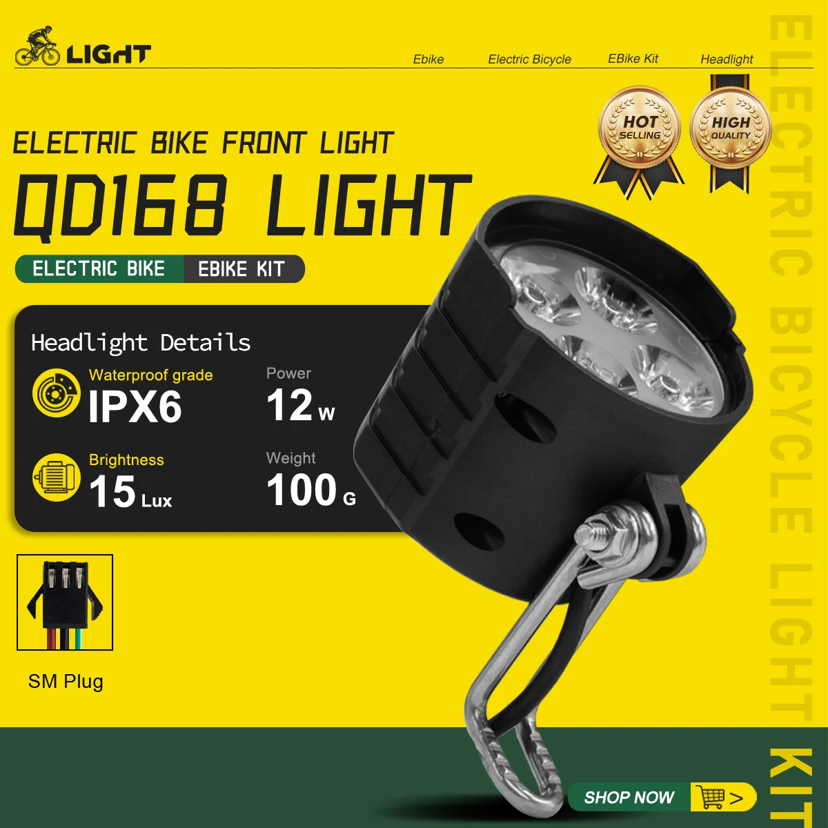 

36V/48V/60V Electric Bicycle Light QD168 12W LED Electric Scooter LED Front Light High Power Headlight for E-Bike Accessories