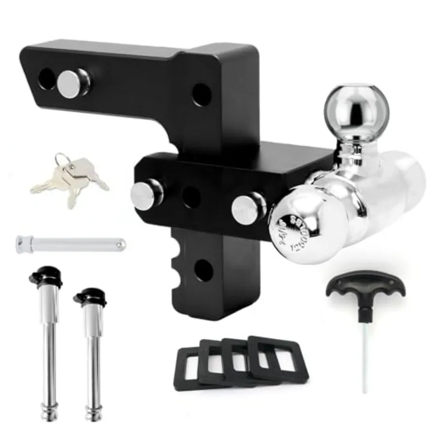 

2-дюймовое сцепное устройство Tri-Ball с шаровой головкой, 2-дюймовый шаровой фаркоп, прицепное устройство с шаровой головкой, с регулировкой высоты 6 дюймов (опускание/подъем), алюминиевое прицепное устройство с шаровой головкой