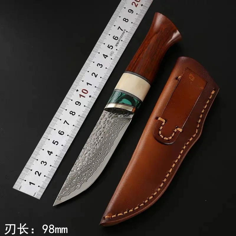 VG 10 Damascus Straight Sharp Durable Fixed Blade Knife Outdoor Self Defense Handle Meat Fruit Collection Knife Hunting Tools