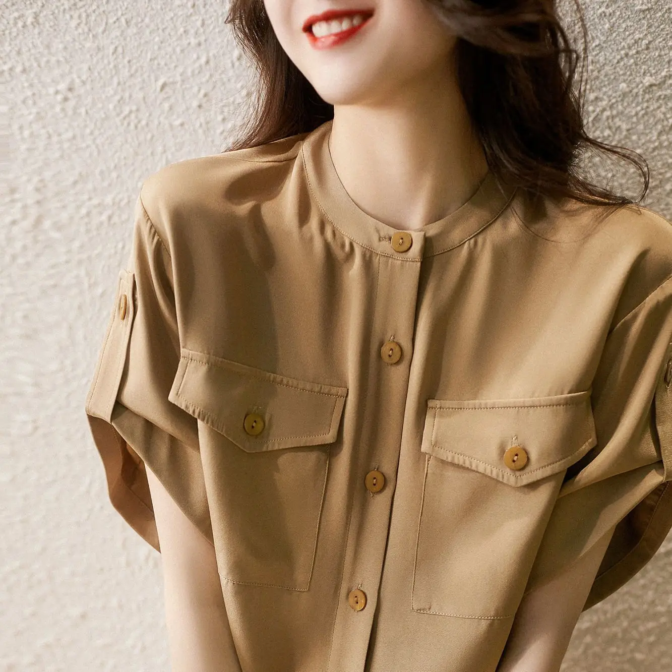 Camisa de gasa de manga corta con bolsillos dobles de estilo francés, novedad de verano, Tops holgados Retro informales para ir al trabajo, ropa de moda para mujer