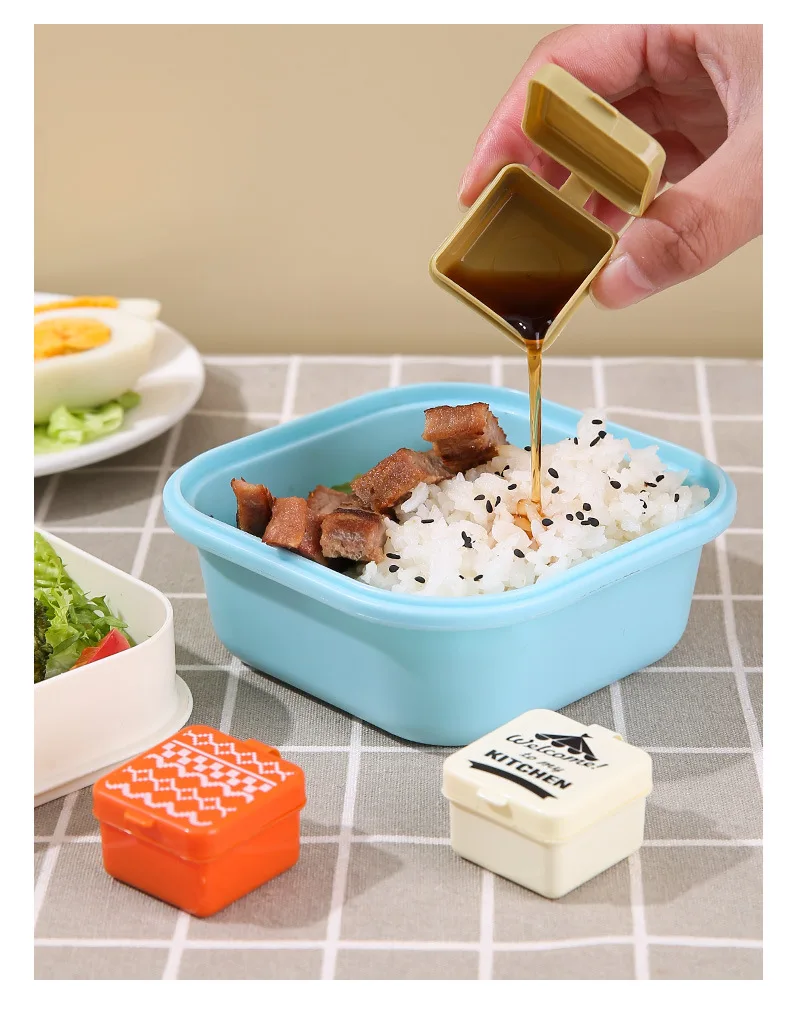 Mittagessen Bento Sojasauce Box Behälter mit Tropfer niedlichen Design Kunststoff Gewürz spender Mini Salat Tomatensauce Flasche – Detail 11
