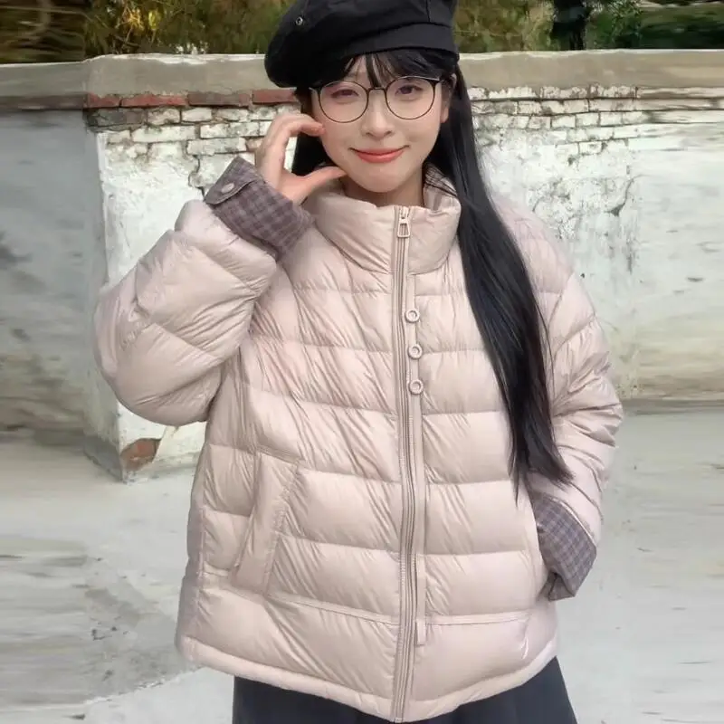 Dames winter nieuwe stijl contrasterende splitsen kort warm broodjack gewatteerd roze katoen dagelijks gebruik damesjas kleding jassen