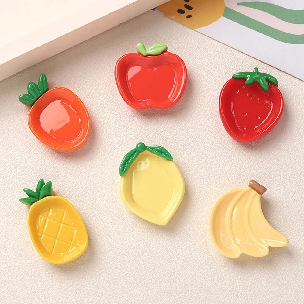 10PCS Shiny Fruit Plate Series Miniature Flat Back Resin Cabochons For Hairpin Scrapbooking DIY Home Decor Craft Accessories
