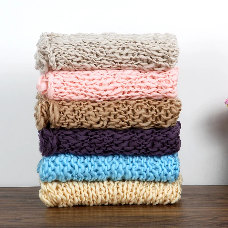 Hand Crochet Blanket Basket Filler Strtetchy Baby Photography Props Newborn Photo Shoot Accessories Backdrop Square Knitted Rug