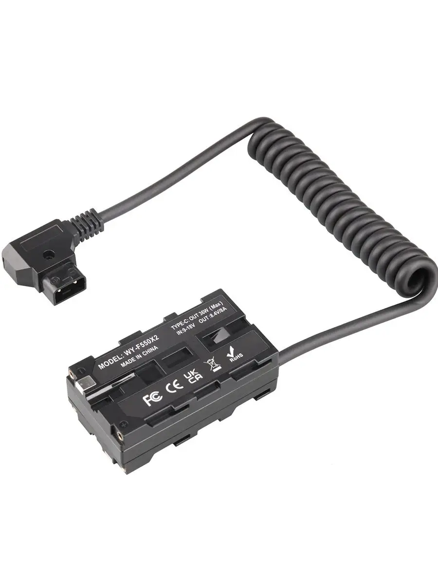 D-Tap to Dual-sided NP-F550 Dummy Battery Coiled Cable DC Coupler Accessory for Monitors LED Video Light Transmitter Receiver