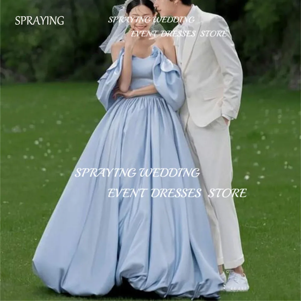 

SPRAYING Garden Wedding Photography Simple Satin Sweetheart Bridal Gown Pleat Corset Back Long Korean Wedding Dress