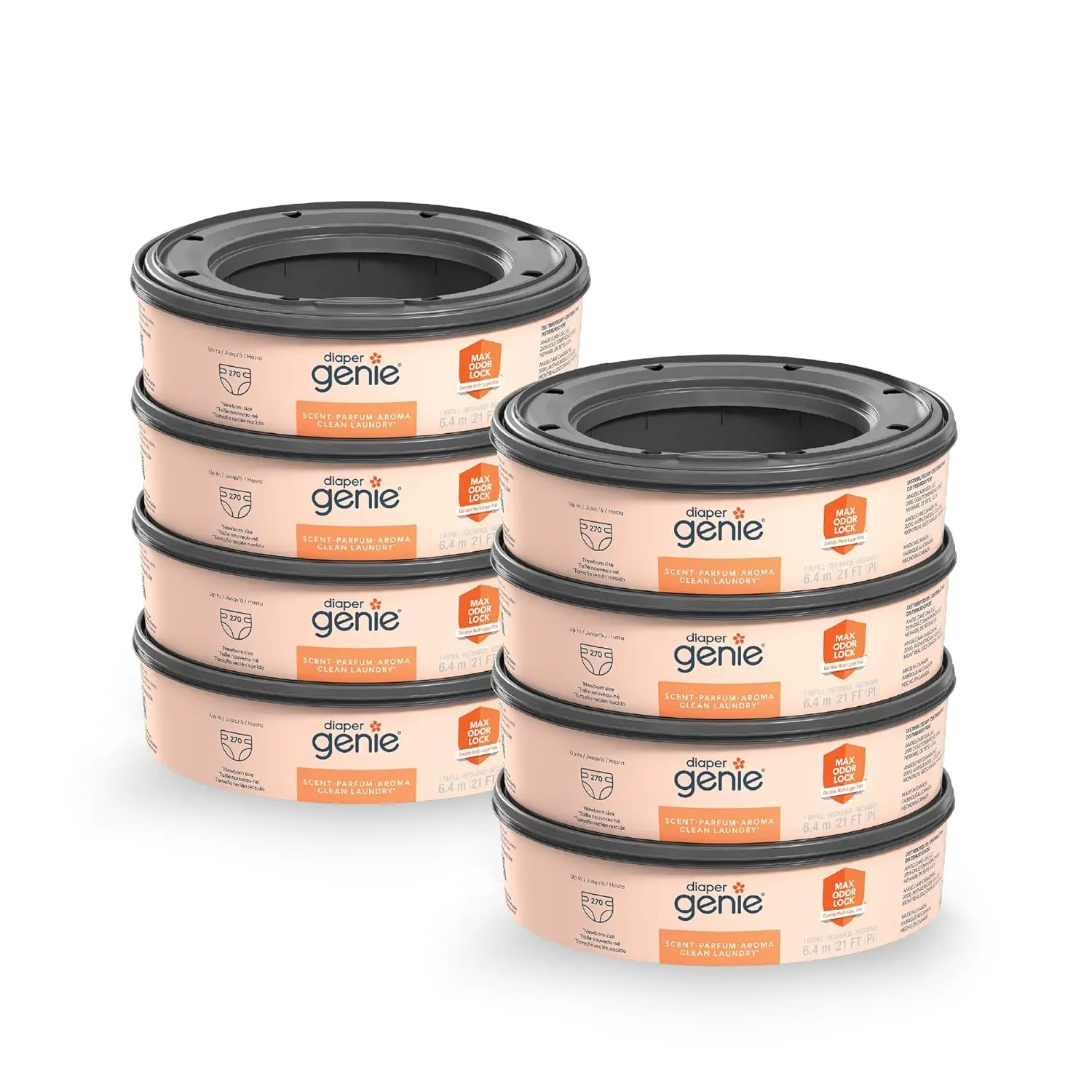 

Пакеты для заправки ведра для подгузников, упаковка из 8 штук с чистым ароматом, вмещает 2160 подгузников для новорожденных для контроля запаха