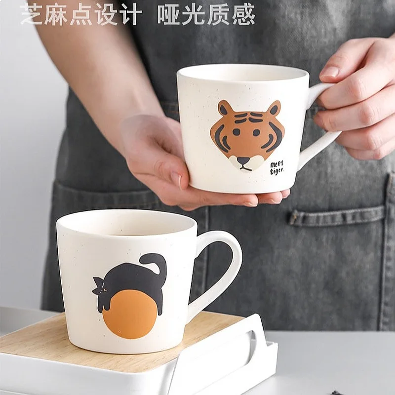 Cute Cat Tiger Japanese Style Creative Ceramic Mug Home Couple Breakfast Cup Coffee Water Cup Porcelain Drinkware Gift Set