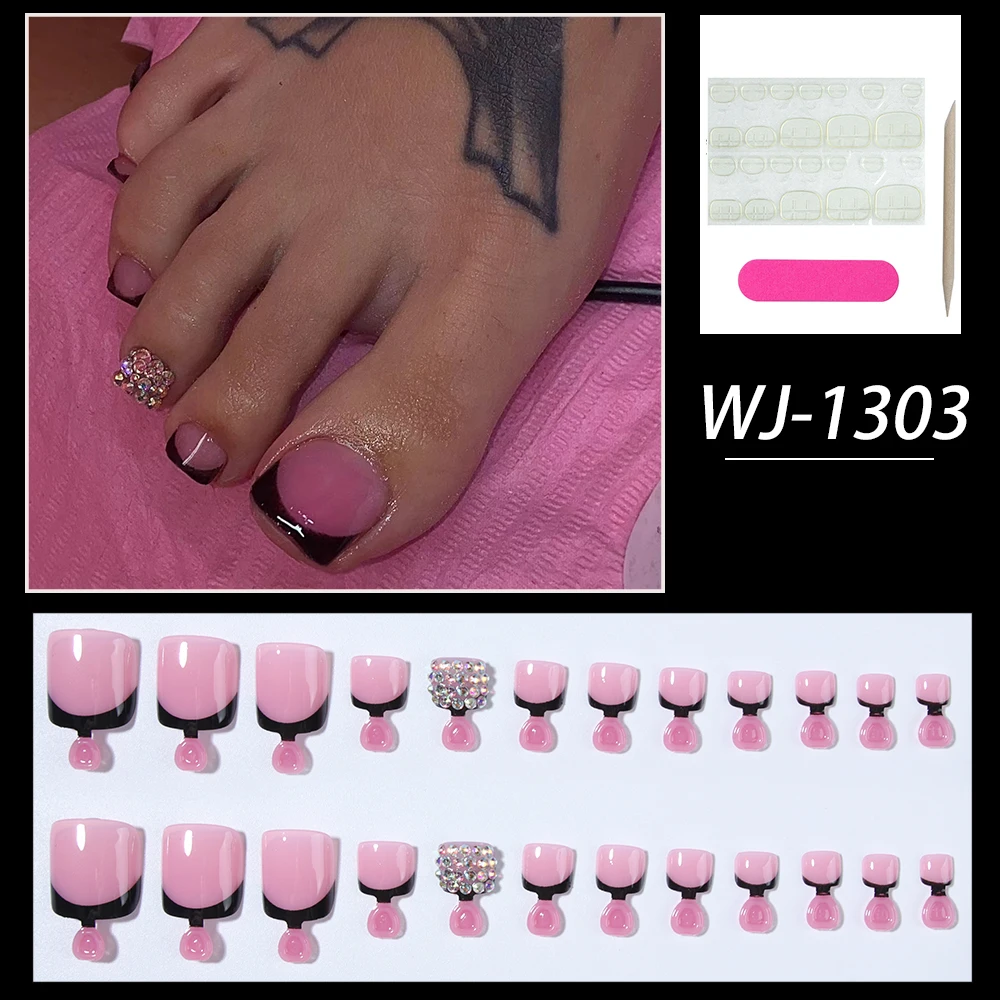 24pcs toenail pink flash diamond simple, fake nail, press nails, artificial nails, for women and girls y2k1 Jelly and 1Nail Fil