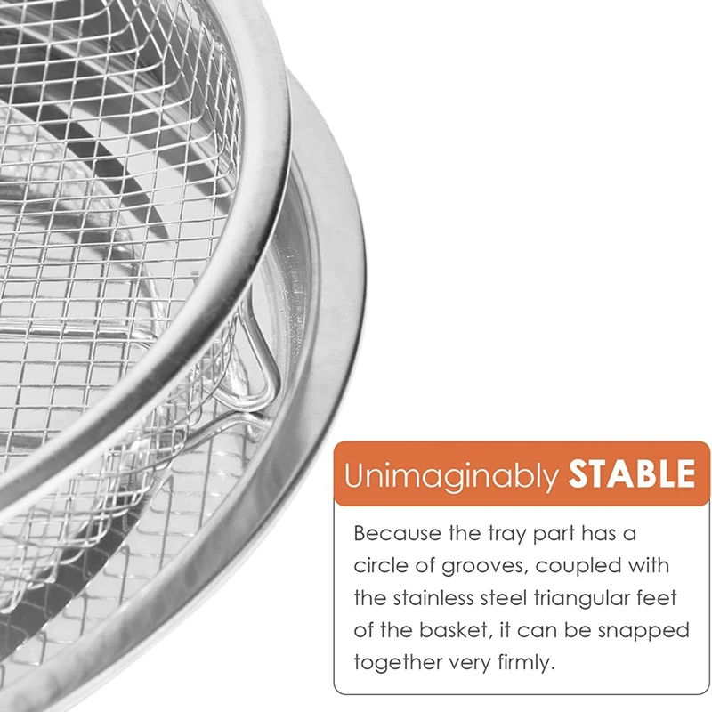 حار! 2 قطعة سلة مقلاة هوائية مستديرة من الفولاذ المقاوم للصدأ للفرن، صينية هش وسلة 13 بوصة، مجموعة سلة شبكية لفرن الهواء