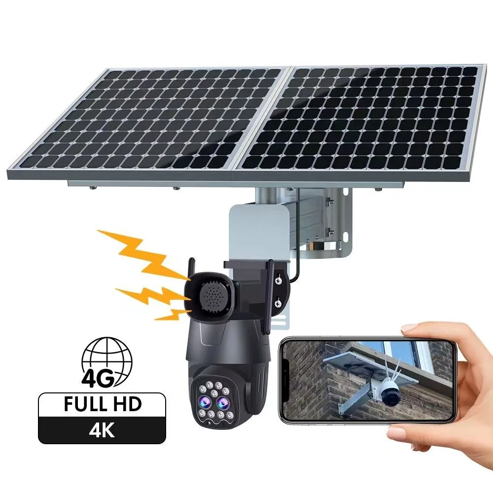 10x Zoom Dual Lens Solar Powered PTZ Outdoor CCTV C4G Card Auto Motion Track 4K Video Wireless Wireless IP