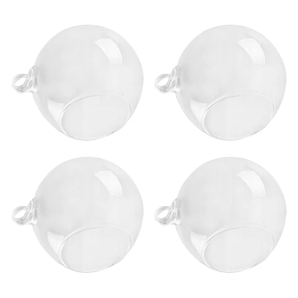 

4PCS Transparent Hanging Glass Vase Ball Shape Flower Plants Terrarium Vase Flat Base Container Landscape DIY Wedding Home Decor