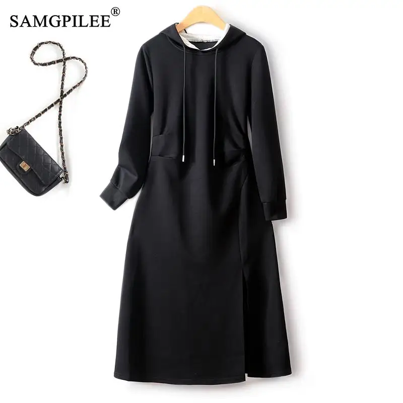 

Elegant And Pretty Women's Dresses Fashion Retro Waist Pinch Pleated Irregular Air Cotton Hooded Knee Length Solid Female Dress