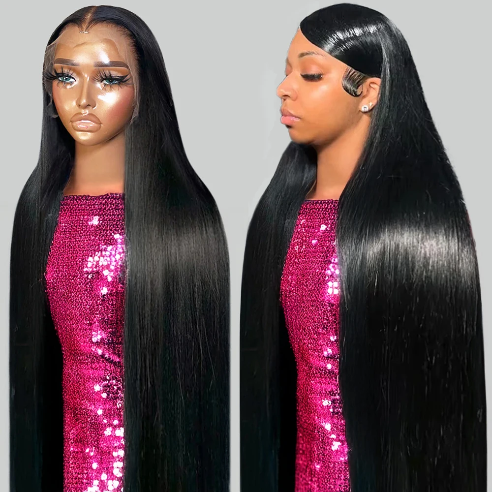 40 46 pulgadas largas 13x4 HD peluca con malla Frontal peluca de cabello humano liso brasileño para mujeres 300 densidad 13x6 peluca Frontal de encaje transparente