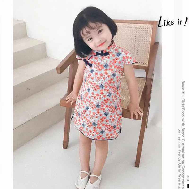 Kid Girl Dress Chinese Style Choengsam Princess Costume Qipao Tang Clothes Baby Girl Outfit Hanfu Children Retro Dress A1239