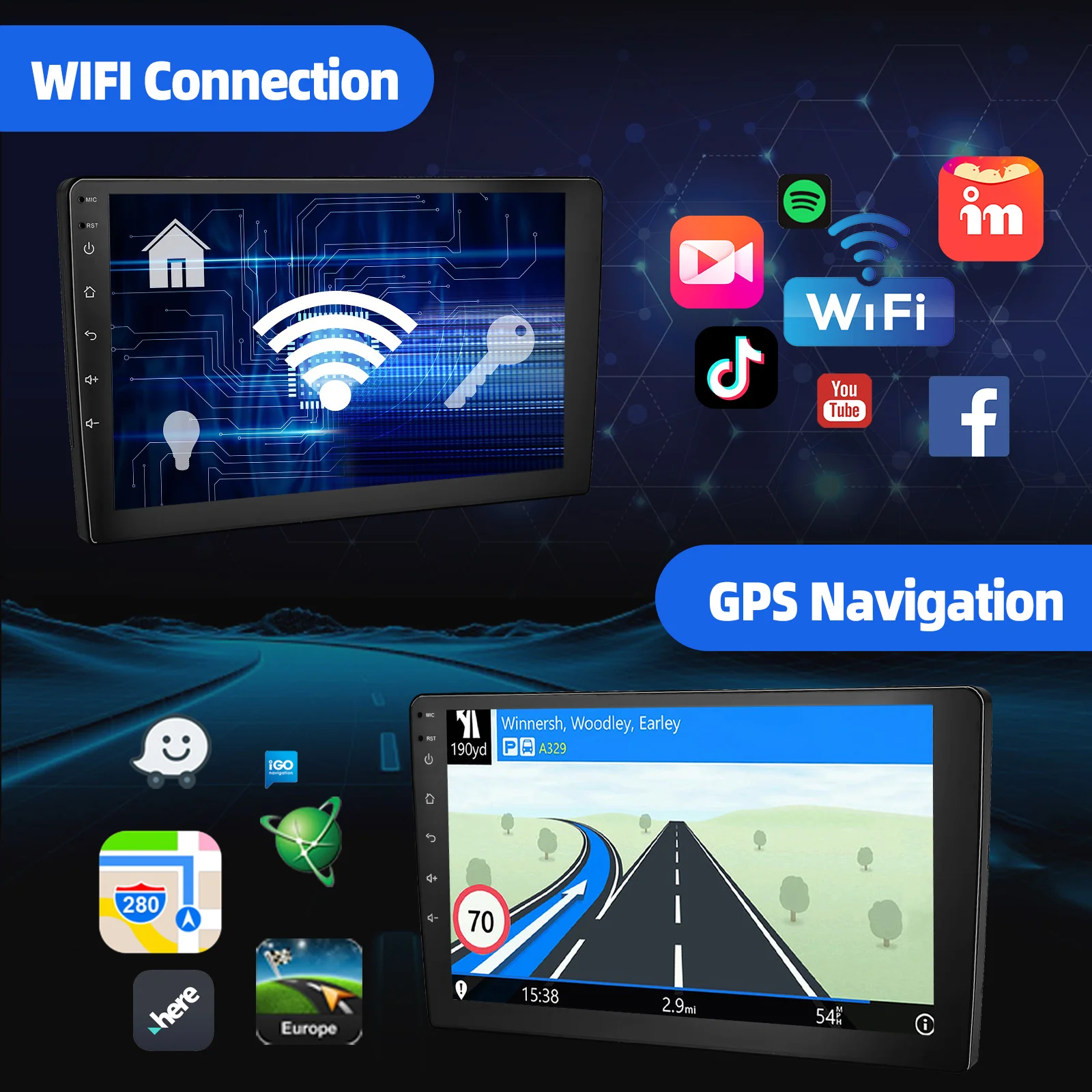 ESSGOO 7"/9"/10“ 2 DIN Android 14 4+64G Car Stereo Carplay Android Auto GPS SAT Navi Bluetooth FM RDS Radio WIFI Touchscreen - Image 5