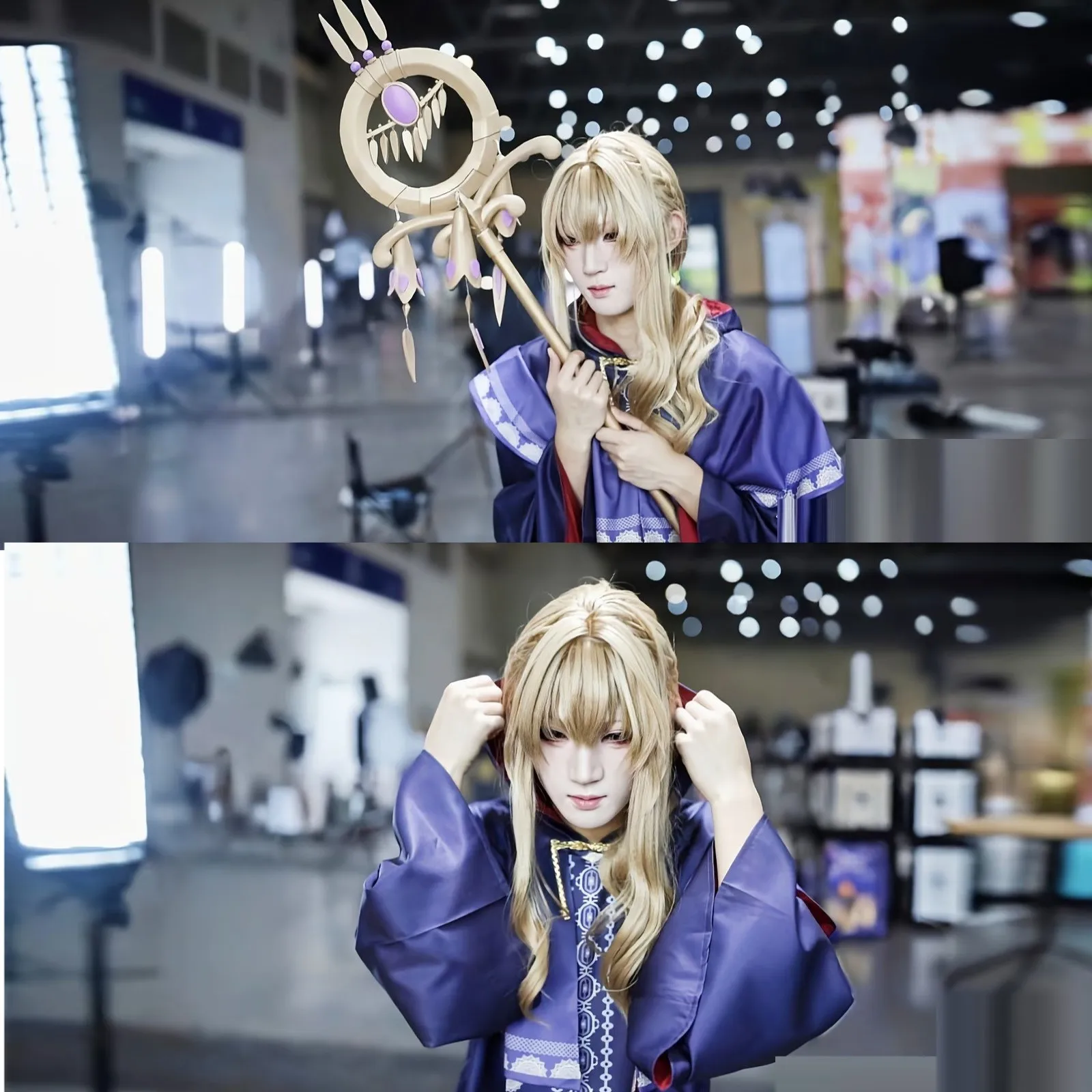 Anime Silent Witch Monica Everett Cosplay Costume wig Purple Magic Cloak Dress Women Male Halloween Role Play Party Suit