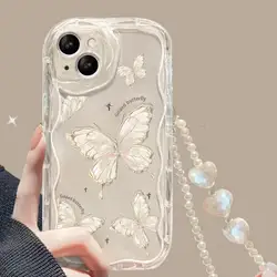 Butterfly Phone Case For Samsung Galaxy S25 S24 S23 Ultra S22 S21 Plus S20 FE A55 5G A54 A34 A52 A53 A35 A14 A23 A24 Chain cover