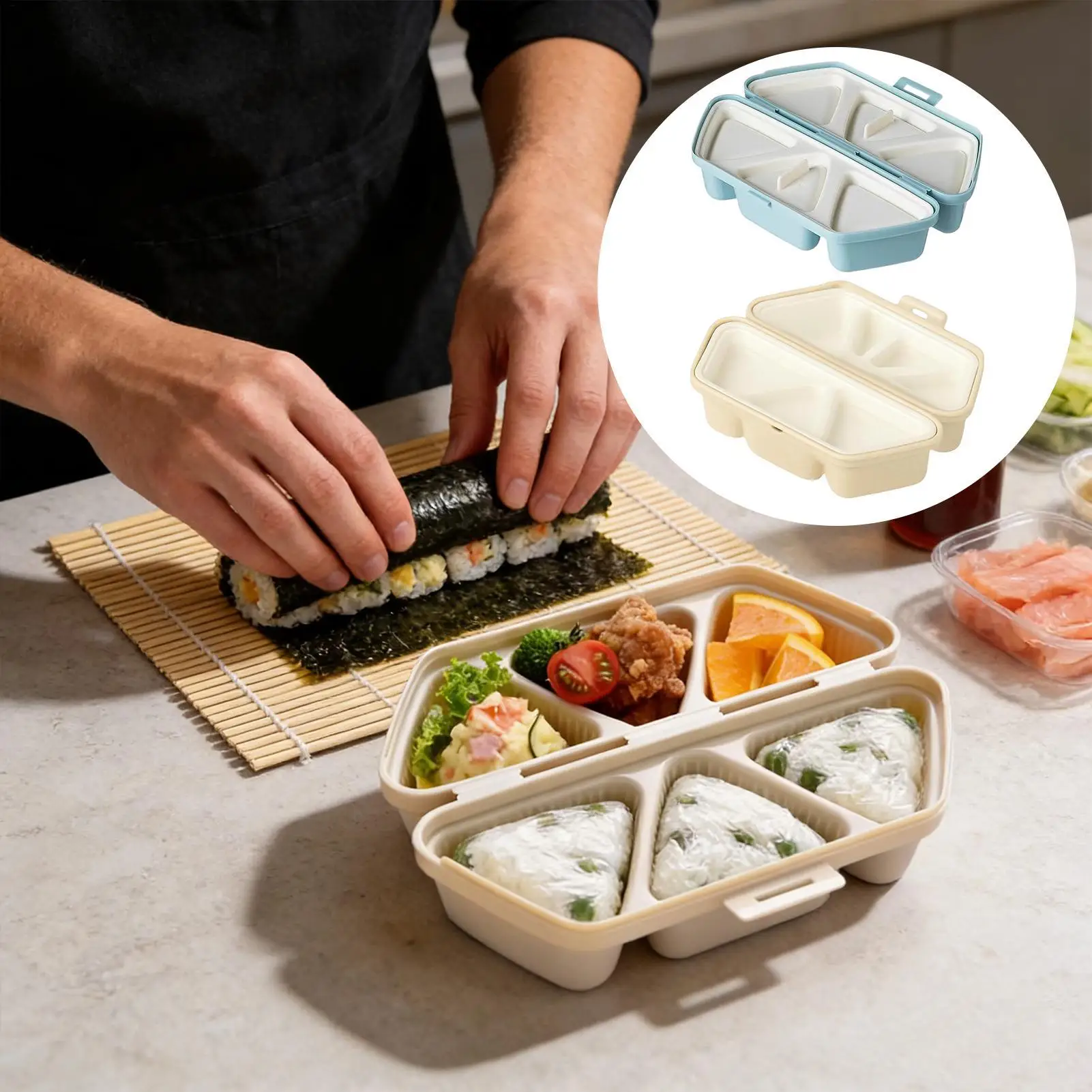 Molde para Sushi, 6 cavidades, triángulo, bola de arroz, molde Onigiri, caja Bento, herramientas, utensilios de cocina antiadherentes para preparación de comidas, cocina DIY