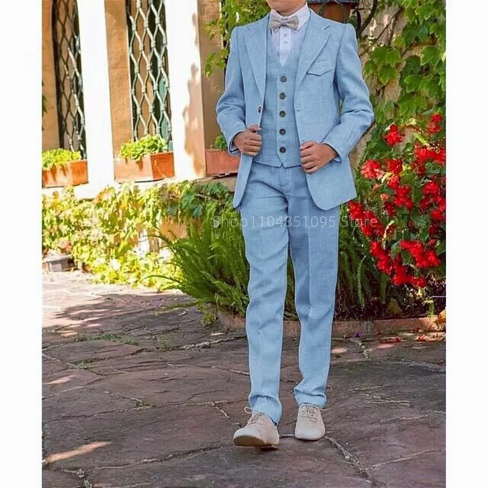 

Wedding Dresses Casual Linen Boys Suit Slim Fit 3 Piece Summer Beach Light Weight Suit Kids Linen Suit Jacket Vest Pant Set